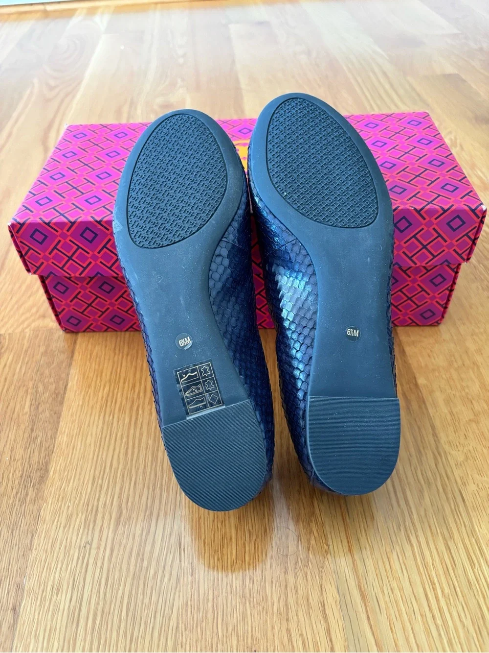 Tory Burch Metallic Blue Leather & Snakeskin Ballet Flats